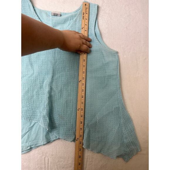 VTG Color Me Cotton 90s Blue Coastal Grandma sz XL Swing Netted Tank Lagenlook - Picture 6 of 7